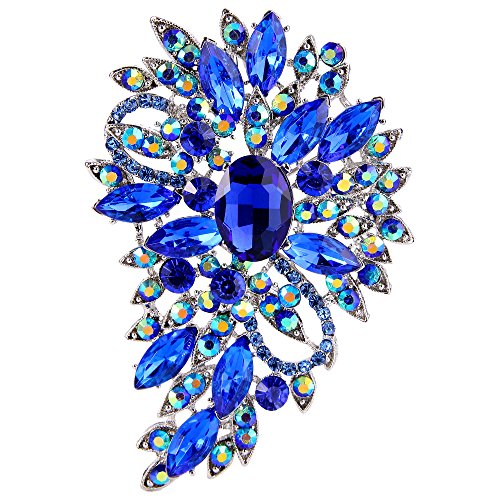 EVER FAITH Damen Marquise Österreichische Kristall Hochzeit Blume Blatt Bouquet Brosche Royal blau Silber-Ton von EVER FAITH