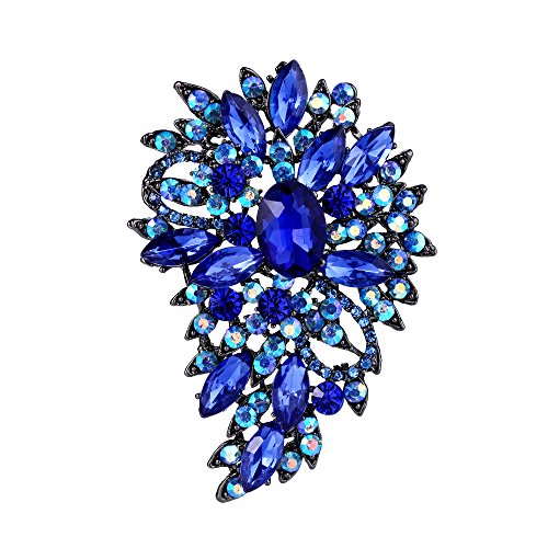 EVER FAITH Damen Marquise Österreichische Kristall Hochzeit Blume Blatt Bouquet Brosche blau schwarz-Ton von EVER FAITH