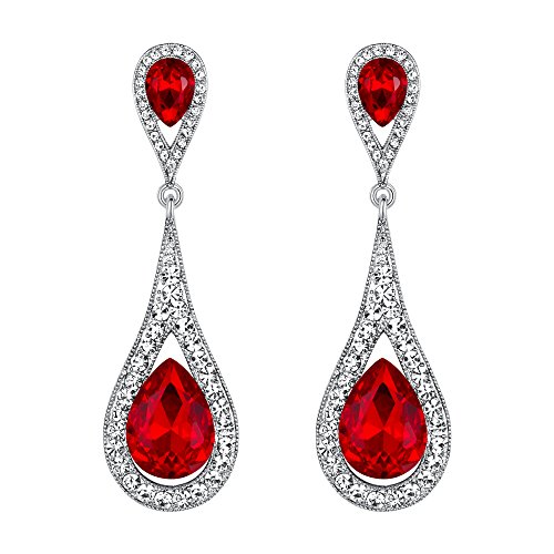 EVER FAITH Damen Österreichische Kristall Elegant Dual Tropfen Stecker Dangle Ohrringe Ruby Rot Silber-Ton von EVER FAITH