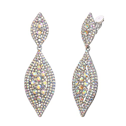 EVER FAITH Damen Ohrclips Hänger Kristall Hochzeit Braut Party Vintage Charm 2 Blatt Ohrringe Clip Irisierend Klar AB Silber-Ton von EVER FAITH