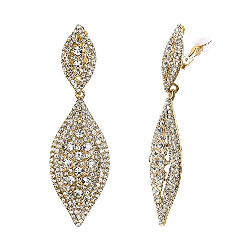 EVER FAITH Damen Ohrclips Hänger Kristall Hochzeit Braut Party Vintage Charm 2 Blatt Ohrringe Clip Klar Gold-Ton von EVER FAITH