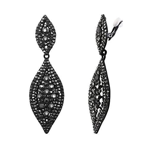 EVER FAITH Damen Ohrclips Hänger Kristall Hochzeit Braut Party Vintage Charm 2 Blatt Ohrringe Clip Kohlenstoff-Schwarz A von EVER FAITH