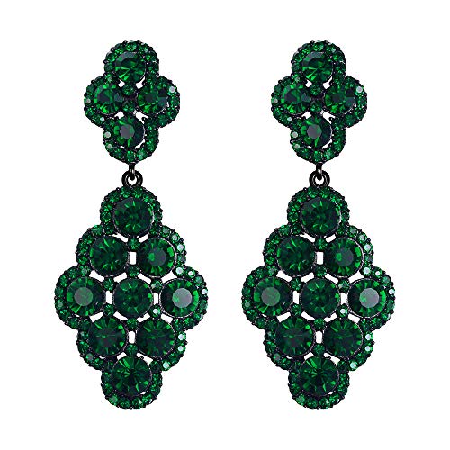 EVER FAITH Damen Ohrringe Hochzeit Braut Rhombus Strass Kristall Hohl Kronleuchter Ohrhänger Grün Schwarz-Ton von EVER FAITH