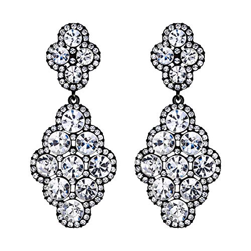 EVER FAITH Damen Ohrringe Hochzeit Braut Rhombus Strass Kristall Hohl Kronleuchter Ohrhänger Klar Schwarz-Ton von EVER FAITH