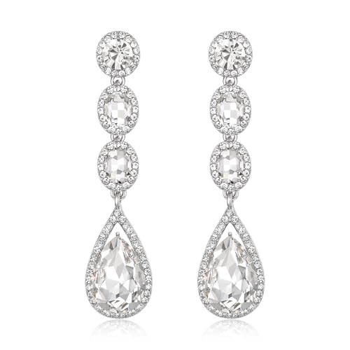 EVER FAITH Damen Ohrringe Klar Kristall Hochzeit Mode Teardrop Lange Baumeln Kronleuchter Silber-Ton von EVER FAITH