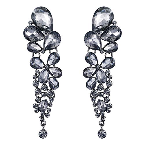 EVER FAITH Damen Ohrringe Kristall Hochzeit Elegant Cluster Teardrop Dangle Ohrstecker Grau Schwarz-Ton von EVER FAITH