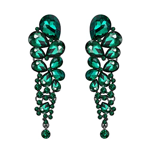 EVER FAITH Damen Ohrringe Kristall Hochzeit Elegant Cluster Teardrop Dangle Ohrstecker Grüner Schwarzton von EVER FAITH
