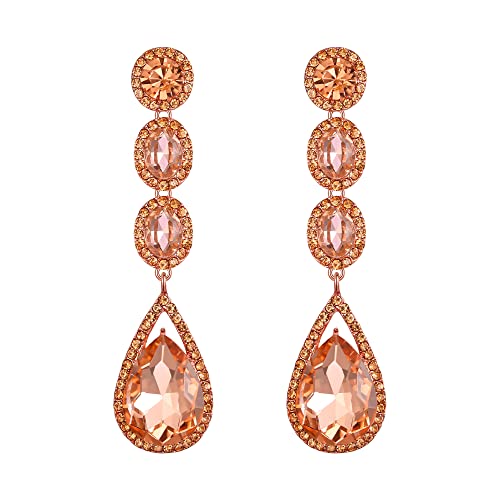 EVER FAITH Damen Ohrringe Kristall Hochzeit Mode Teardrop Lange Baumeln Kronleuchter Ohrhänger Champagnerfarbe von EVER FAITH