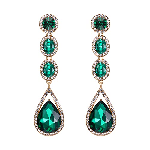 EVER FAITH Damen Ohrringe Kristall Hochzeit Mode Teardrop Lange Baumeln Kronleuchter Ohrhänger Grün Gold-Ton von EVER FAITH