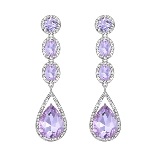 EVER FAITH Damen Ohrringe Kristall Hochzeit Mode Teardrop Lange Baumeln Kronleuchter Ohrhänger Lila Silber-Ton von EVER FAITH