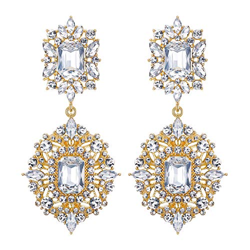 EVER FAITH Damen Ohrringe Kristall Hochzeit Party Art Deco Vintage Gatsby Stil Kronleuchter Klar Gold-Ton von EVER FAITH