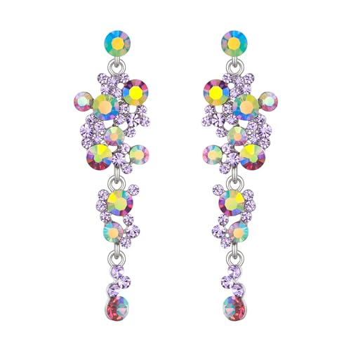 EVER FAITH Damen Ohrringe Kristall Hochzeit Party Bohemian Boho Blumen Kronleuchter lange Ohrhänger Irisierende-Lila AB Silber-Ton von EVER FAITH