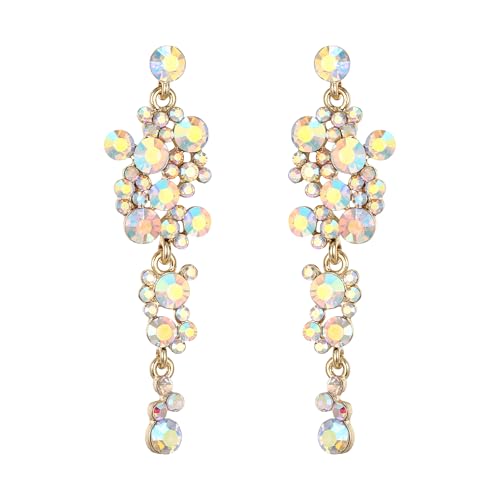 EVER FAITH Damen Ohrringe Kristall Hochzeit Party Bohemian Boho Blumen Kronleuchter lange Ohrhänger Irisierender-Klar AB Gold-Ton von EVER FAITH