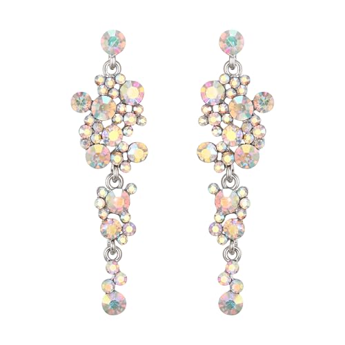 EVER FAITH Damen Ohrringe Kristall Hochzeit Party Bohemian Boho Blumen Kronleuchter lange Ohrhänger Irisierender-Klar AB Silber-Ton von EVER FAITH