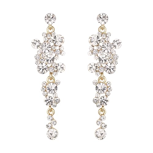 EVER FAITH Damen Ohrringe Kristall Hochzeit Party Bohemian Boho Blumen Kronleuchter lange Ohrhänger Klar Gold-Ton von EVER FAITH