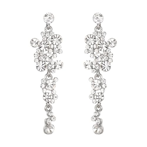 EVER FAITH Damen Ohrringe Kristall Hochzeit Party Bohemian Boho Blumen Kronleuchter lange Ohrhänger Klar Silber-Ton von EVER FAITH
