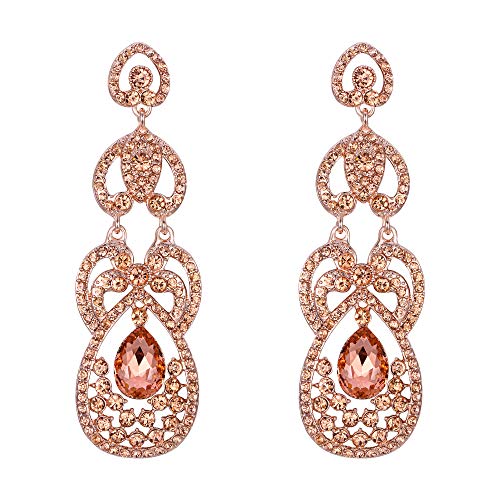 EVER FAITH Damen Ohrringe Kristall Hochzeit Party Retro aushöhlen Träne Kronleuchter Ohrhänger Champagne-Rosa Gold-Ton von EVER FAITH