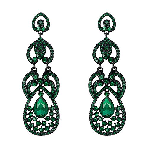 EVER FAITH Damen Ohrringe Kristall Hochzeit Party Retro aushöhlen Träne Kronleuchter Ohrhänger Grün Schwarz-Ton EVER FAITH Damen Ohrringe Kristall Hochzeit Party Retro aushöhlen Träne Kronleuchter Ohrhänger Grün Schwarz-Ton von EVER FAITH