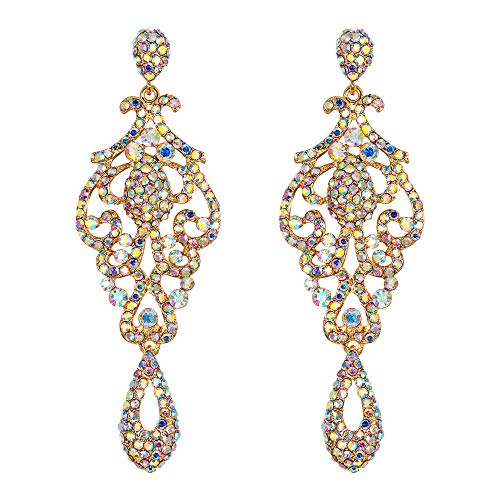 EVER FAITH Damen Ohrringe Kristall Hochzeit Vintage Blumen Hohltropfen Kronleuchter Ohr Schmuck Irisierende Klar AB Silber-Ton von EVER FAITH