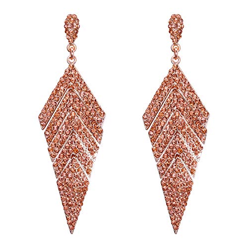 EVER FAITH Hängend Ohrringe Lange Kristall Bling Rhombus Kronleuchter für Party Braut Champagn Rose-Gold-Ton von EVER FAITH