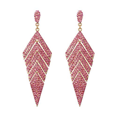 EVER FAITH Hängend Ohrringe Lange Kristall Bling Rhombus Kronleuchter für Party Braut Rosa-Gold-Ton von EVER FAITH