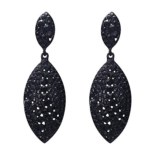 EVER FAITH Damen Ohrringe Kristall Hollow Wassertropfen 2 Blatt Art Deco Vintage Braut Ohrstecker Ohr Schmuck Jet-Farbe Schwarz-Ton von EVER FAITH