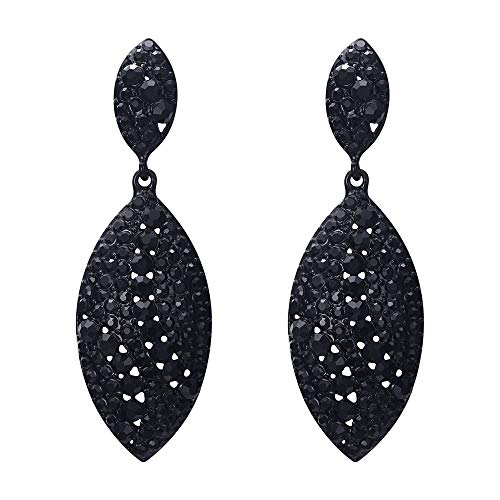 EVER FAITH Damen Ohrringe Kristall Hollow Wassertropfen 2 Blatt Art Deco Vintage Braut Ohrstecker Ohr Schmuck Jet-Farbe Schwarz-Ton von EVER FAITH