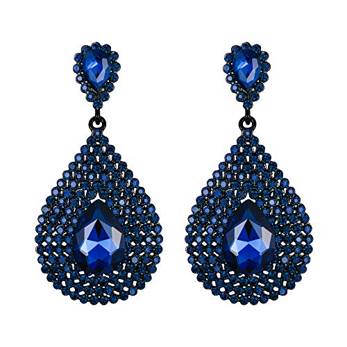 EVER FAITH Damen Ohrringe Kristall Mode Hochzeit Braut Teardrop durchbohrte Ohrhänger Ohr Schmuck Blau Schwarz-Ton von EVER FAITH