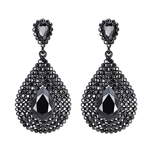 EVER FAITH Damen Ohrringe Kristall Mode Hochzeit Braut Teardrop durchbohrte Ohrhänger Ohr Schmuck Schwarz von EVER FAITH