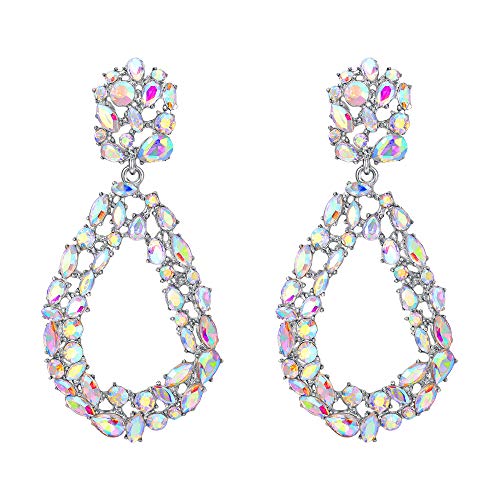 EVER FAITH Damen Ohrringe Kristall Open Hoop Oval Drop Statement Ohrhänger Irisierende Klar AB Silber-Ton-Ton EVER FAITH Damen Ohrringe Kristall Open Hoop Oval Drop Statement Ohrhänger Irisierende Klar AB Silber-Ton-Ton von EVER FAITH