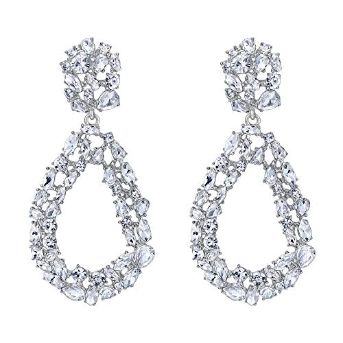 EVER FAITH Damen Ohrringe Kristall Open Hoop Oval Drop Statement Ohrhänger Klar Silber-Ton EVER FAITH Damen Ohrringe Kristall Open Hoop Oval Drop Statement Ohrhänger Klar Silber-Ton von EVER FAITH