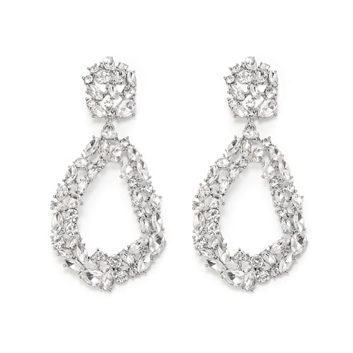 EVER FAITH Damen Ohrringe Kristall Open Hoop Oval Drop Statement Ohrhänger Klar Silber-Ton von EVER FAITH