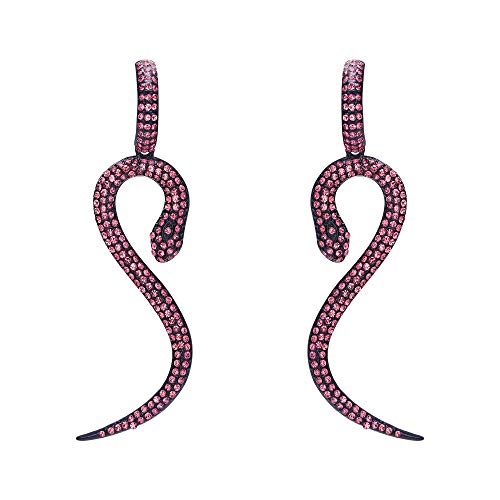 EVER FAITH Damen Ohrringe Kristall Party Charm Schlangen Snake Mode Tier Ohrhänger Rosa Schwarz-Ton von EVER FAITH