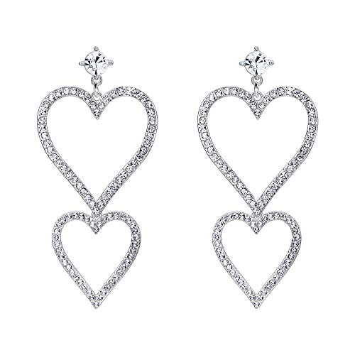 EVER FAITH Damen Ohrringe Kristall Party Charmant 2 Herzen durchbohrte Kronleuchter Ohrhänger Klar Silber Ton EVER FAITH Damen Ohrringe Kristall Party Charmant 2 Herzen durchbohrte Kronleuchter Ohrhänger Klar Silber Ton von EVER FAITH
