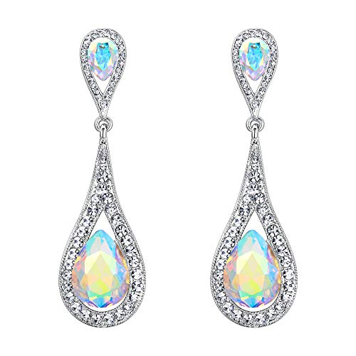 EVER FAITH Damen Ohrringe Österreichische Kristall Elegant Dual Tropfen Stecker Dangle Ohrstecker Ohrschmuck Iridescent Klar AB Silber-Ton von EVER FAITH