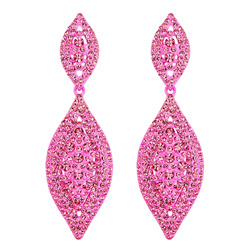 EVER FAITH Damen Ohrringe Österreichische Kristall Hochzeit Braut Charm 2 Blatt Drop Baumeln Ohrstecker Hot Pink von EVER FAITH