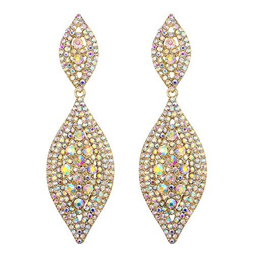 EVER FAITH Damen Ohrringe Österreichische Kristall Hochzeit Braut Charm 2 Blatt Drop Baumeln Ohrstecker Schillernd Klar AB Gold-Tone von EVER FAITH