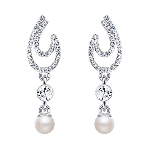 EVER FAITH Damen Ohrringe Simulierte Perle Kristall Braut Halbmond Mond Teardrop Baumeln Ohr Schmuck Klar Silber-Ton von EVER FAITH