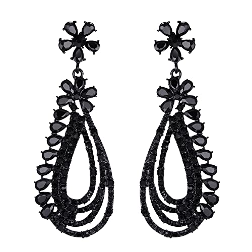 EVER FAITH Damen Ohrringe Strass Kristall Blume Oval Hoop Drop Dangle Kronleuchter lange Ohrstecker Schwarz EVER FAITH Damen Ohrringe Strass Kristall Blume Oval Hoop Drop Dangle Kronleuchter lange Ohrstecker Schwarz von EVER FAITH