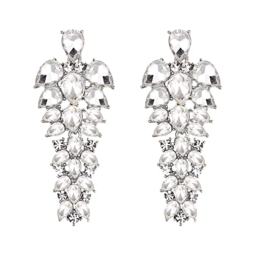 EVER FAITH Damen Ohrringe Strass Kristall Cluster Teardrop Statement hängend Chandelier Ohrstecker für Damen Klar Silber-Ton von EVER FAITH