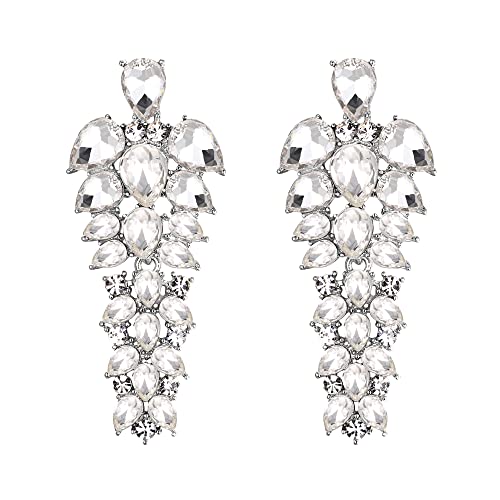 EVER FAITH Damen Ohrringe Strass Kristall Cluster Teardrop Statement hängend Chandelier Ohrstecker für Klar Silber-Ton von EVER FAITH
