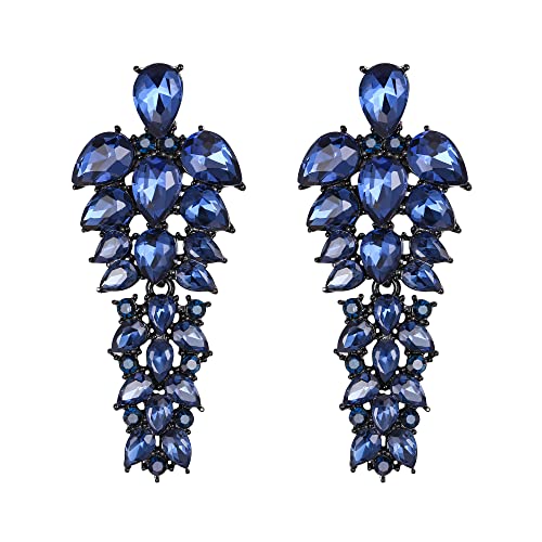 EVER FAITH Damen Ohrringe Strass Kristall Cluster Teardrop Statement hängend Chandelier Ohrstecker für Navy Blau von EVER FAITH