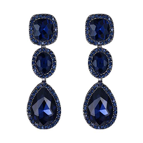 EVER FAITH Damen Ohrringe Strass Kristall Vintage Party Braut Teardrop Halo baumeln Ohrhänger Blau schwarz-Ton von EVER FAITH