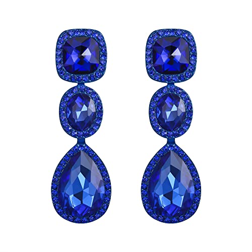 EVER FAITH Damen Ohrringe Strass Kristall Vintage Party Braut Teardrop Halo baumeln Ohrhänger Blau von EVER FAITH