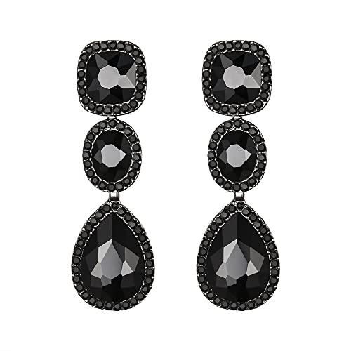 EVER FAITH Damen Ohrringe Strass Kristall Vintage Party Braut Teardrop Halo baumeln Ohrhänger Schwarz von EVER FAITH