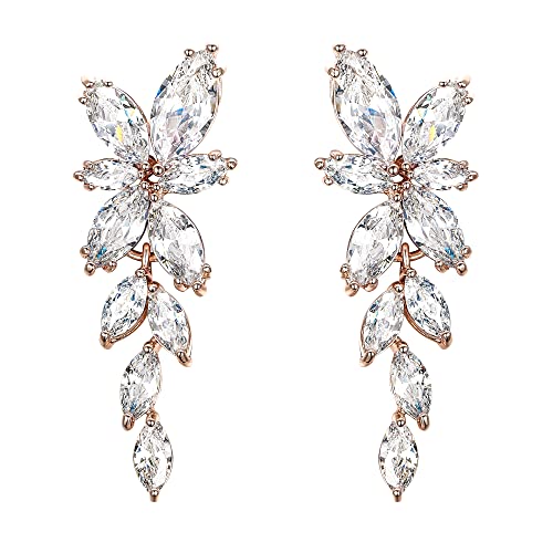 EVER FAITH Damen Ohrringe in Marquiseschliff mit Zirkonia edle Kristall Ohrhänger Klar Rosegold-Ton von EVER FAITH