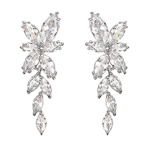 EVER FAITH Damen Ohrringe in Marquiseschliff mit Zirkonia edle Kristall Ohrhänger Klar Silber-Ton von EVER FAITH
