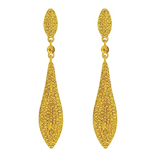EVER FAITH Damen Ohrringe österreichische Kristall Doppelt Wassertropfen Ohrhänger Ohrstecker Ohr Schmuck Gelb von EVER FAITH