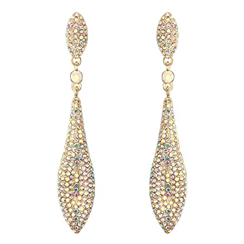 EVER FAITH Damen Ohrringe österreichische Kristall Doppelt Wassertropfen Ohrhänger Ohrstecker Ohr Schmuck Irisierendes klares AB von EVER FAITH