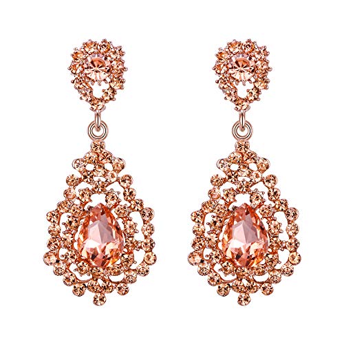 EVER FAITH Damen Ohrringe österreichischen Kristall Art Deco Hohl Prom Floral Drop Braut Ohrhänger Champagne Rosa-Gold-Ton von EVER FAITH